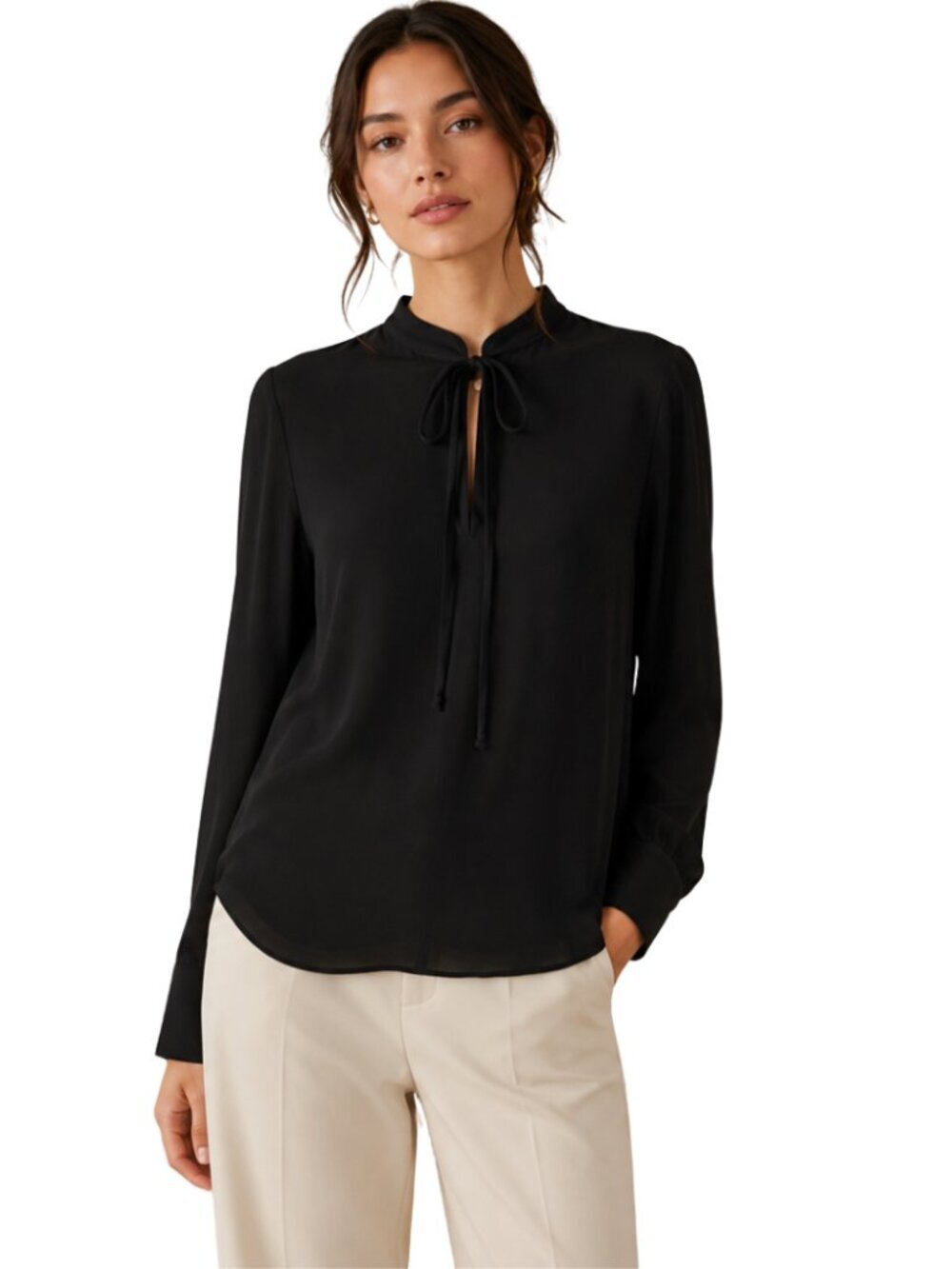 A.L.C. 100% Silk Tie Neck Blouse Top Women's 0 Black Minimalist Career Designer